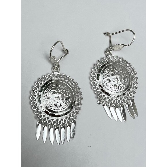 925 Sterling Silver Aztec dangle calendar hook earrings - Picture 1 of 12